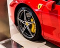 The front wheel of a modern Ferrari 458 Italia