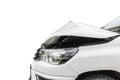 Front of white pickup car get damaged by accident on the road. I Royalty Free Stock Photo