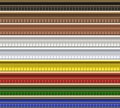 Front wooden set of seamless vintage cornices for black, red, blue, green, yellow, old wood retro furniture frame Royalty Free Stock Photo