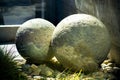 Front yard boulders with natural stones and hidden grass in art instilation or decorative yard design for modern home in Royalty Free Stock Photo