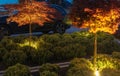 Front Yard Garden and the Driveway Illuminated by a Modern LED Lighting Royalty Free Stock Photo