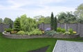 Front yard horticultural background, 3d render