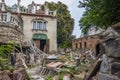 Front yard of House with Chimeras by architect Mykola Golovan in Lutsk. The house-workshop of the modern Ukrainian sculptor,