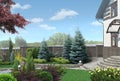 Front yard panorama plant groupings, landscaping 3D render