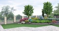 Front yard planting of greenery, 3d rendering