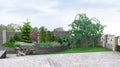 Front yard planting of greenery, 3d rendering