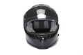 Frontal closeup black motorcycle helmet white background Royalty Free Stock Photo