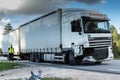 Frontal collision of BMW and truck DAF, in Latvia on the A4 road, which occurred on the evening of August 21, 2018 Royalty Free Stock Photo