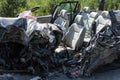 Frontal collision of Volvo and truck with tanker for transportation of gasoline., in Latvia on the A9 road, August 17, 2018 Royalty Free Stock Photo