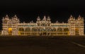 Frontal night view of entire East facade of Mysore Palace.