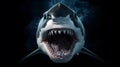 frontal portrait of a white shark attack