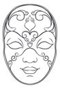 Frontal view of beautiful female Volto mask to coloring, Vector illustration