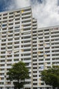 Frontal view of a high-rise building, cramped living space. In Goettingen, Germany