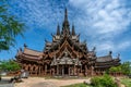 Frontal view of the remarkable structure of the Sanctuary of Truth Museum in Pattaya, Thailand