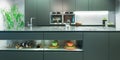 Frontal view of modern anthracite kitchen