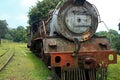 FRONTAL VIEW OF OLD STEAM LOCOMOTIVE Royalty Free Stock Photo