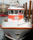 Frontal view of the rescue cruiser Pidder Lueng in the harbour of List on the island of Sylt, Germany Royalty Free Stock Photo