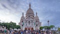 Frontal view of Sacre coeur Sacred Heart cathedral day to night timelapse. Paris, France Royalty Free Stock Photo