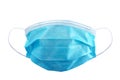 Frontal view of surgical mask isolated with rubber ear straps to cover the mouth and nose to protect face from virus