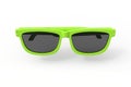 Frontal view of vibrant green sunglasses floating