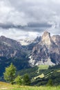 Frontal view of the whole mountain Sassongher Royalty Free Stock Photo
