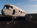 Frontal view of a wreckage of crashed airplane in Iceland at Solheimsandur beach