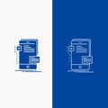 frontend, interface, mobile, phone, developer Line and Glyph web Button in Blue color Vertical Banner for UI and UX, website or Royalty Free Stock Photo