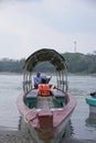 FRONTERA CROROZAL, MEXICO - Apr 14, 2019: Traditional boats in Usumacinta River (natural border) between Guatemala and Mexico