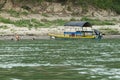 FRONTERA CROROZAL, MEXICO - Apr 14, 2019: Traditional boats in Usumacinta River (natural border) between Guatemala and Mexico