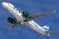 Frontier Airbus A320NEO airplane with the Whooping Crane tail