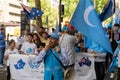 Frontline of a pro-Uyghur protest in Adelaide, Australia