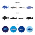 Frontosa, cichlid, phractocephalus hemioliopterus.Fish set collection icons in cartoon,black,flat style vector symbol