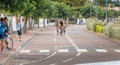 Frontrunners in a bend on the final Triathlon Championship of Fra Royalty Free Stock Photo