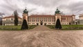 Frontside of Lancut Castle Museum in Poland with front garden