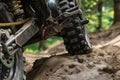 frontwheel suspension system detail while going over an obstacle