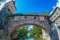 Fronveste bridge over Pegnitz river, Schlayerturm tower and Tower Green E from 1422, Nuremberg, Bavaria, Germany Royalty Free Stock Photo