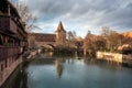 Fronveste and Schlayerturm Tower at Pegnitz River - Nuremberg, Bavaria, Germany Royalty Free Stock Photo