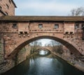 Fronveste view and Hallertorbrucke Bridge at Pegnitz River - Nuremberg, Bavaria, Germany Royalty Free Stock Photo