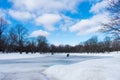 A fronzen lake on a beautiful day