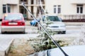 Frost on car antenna Royalty Free Stock Photo