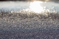 Frost on the car. Details of the car. Getting the sun and frost. Early spring Sunrise Morning Royalty Free Stock Photo