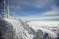 Frost covered antennas on top of the Alps Royalty Free Stock Photo