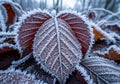 Frost-covered brown leaves with serrated edges are closely Royalty Free Stock Photo