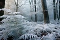 frost-covered fern leaves in a cold woodland Royalty Free Stock Photo