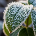 Of the green leaf color and the white frost creates a striking Royalty Free Stock Photo