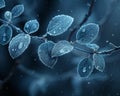 Frost-covered leaves on a brisk winter morning