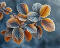 Frost-covered leaves on a brisk winter morning