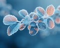 Frost-covered leaves on a brisk winter morning