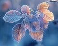 Frost-covered leaves on a brisk winter morning