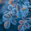 Frost-covered leaves on a brisk winter morning